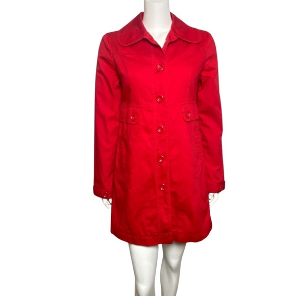 Tulle Jackets & Blazers - Anthropologie Tulle Trench Coat Womens Size S Red Button Up Long Sleeve Lined